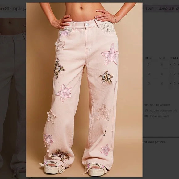 POL 🩵 216 POL Star Patched Jean Pants in Mauve SR36 - Picture 1 of 5